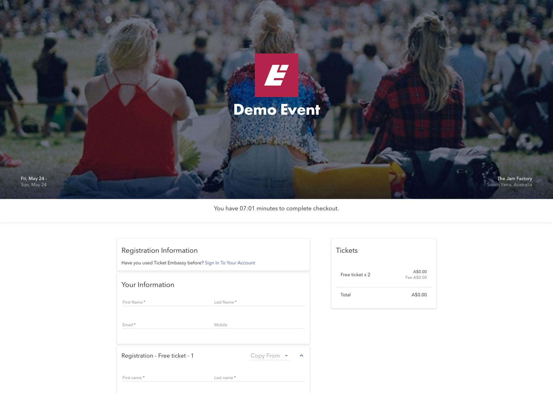 Ticket Embassy Checkout Page